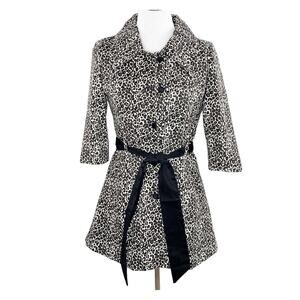 Emmelee Snow Leopard Trench Coat Medium Lightweight Belted 3/4 Sleeve Lined